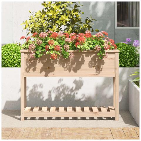 Fioriera Con Mensola 111,5x34,5x81 Cm In Legno Massello Di Pino - Foto 2