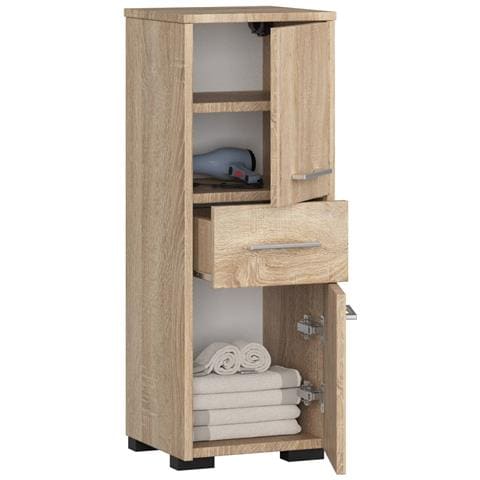 Mobile da Bagno FIN, 2 ante e 1 cassetto, 30x30x85 cm, Colore Sonoma Quercia - Foto 2