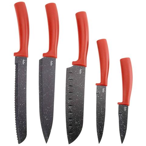 Hacc4502 Set di 5 Coltelli e Porta Coltelli Rosso /Nero - Foto 1