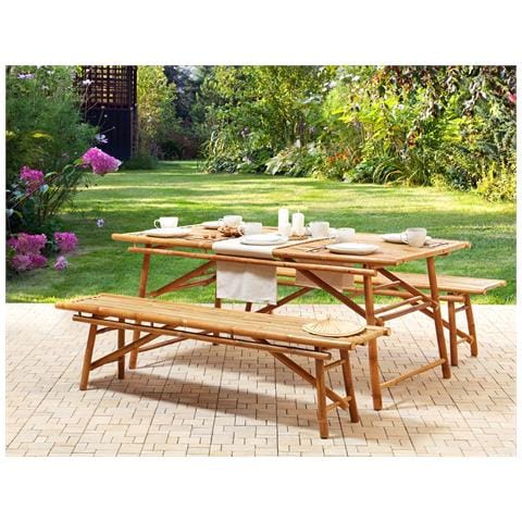Set Di 2 Panche Da Giardino Bambù Legno Chiaro Tindari - Foto 1