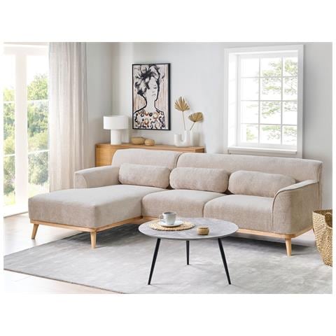 Divano Angolare 3 Posti Simos Ciniglia Beige Lato Destro - Foto 1