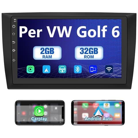 Autoradio 13 Per Golf 6 (2008-2016) Con Carplay E Android Auto 9 Pollici Radio Android (2g+32gb) Stereo Con Cornice Esterna, Funzione Con Command Di Volante Navigatore Dsp Bluetooth Usb Wifi - Foto 1