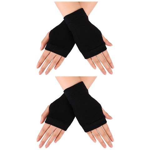 2 Paia Di Guanti Mezze Dita Elasticizzati Caldi Invernali Unisex Black - Foto 1