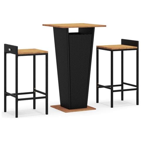 Set Bar Giardino 3 Pz Nero Polyrattan E Legno Massello Acacia - Foto 1