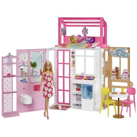 Set Casa Delle Bambole A 2 Piani Con Bambola Barbie E Accessori, Multicolore - Foto 1