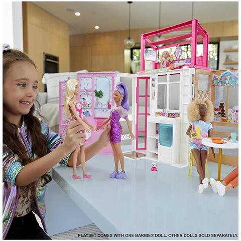 Set Casa Delle Bambole A 2 Piani Con Bambola Barbie E Accessori, Multicolore - Foto 2