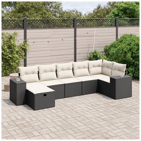 Set Divani Da Giardino Con Cuscini 7pz Nero Polyrattan - Foto 1
