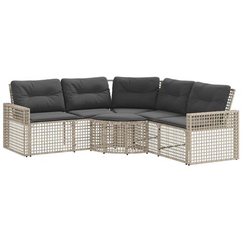 Divano Da Giardino A L Cuscini E Pouf Grigio Chiaro Polyrattan - Foto 2