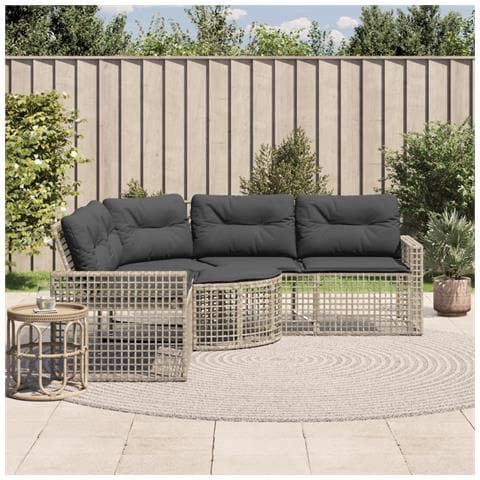 Divano Da Giardino A L Cuscini E Pouf Grigio Chiaro Polyrattan - Foto 1