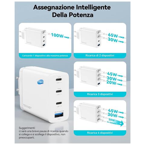 Alimentatore 100w Gan Quick Charge 3 X Usb-c Type-c (2 X 100w + 1 X 23w) Usb - Foto 2