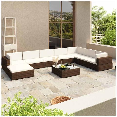 Lusso Casadino -  Set Divani Da Giardino 8 Pz Con Cuscini In Polyrattan Marrone - Foto 8