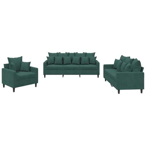 Set di Divani 3 pz con Cuscini Verde scuro in Velluto - Foto 1