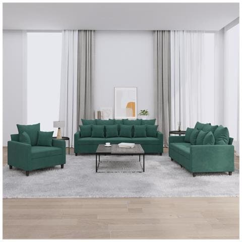 Set di Divani 3 pz con Cuscini Verde scuro in Velluto - Foto 2