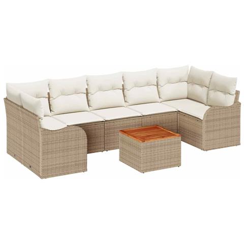 Set di Divani da Giardino  8 Pezzi con Cuscini Beige Polyrattan Acacia, Divano da Giardino 2 Posti  con Cuscini Beige Polyrattan - Foto 1
