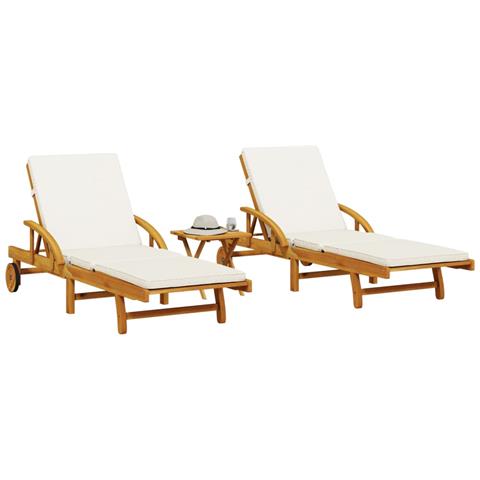 Lettini Prendisole con Tavolino 2pz in Legno Massello di Acacia - Foto 2