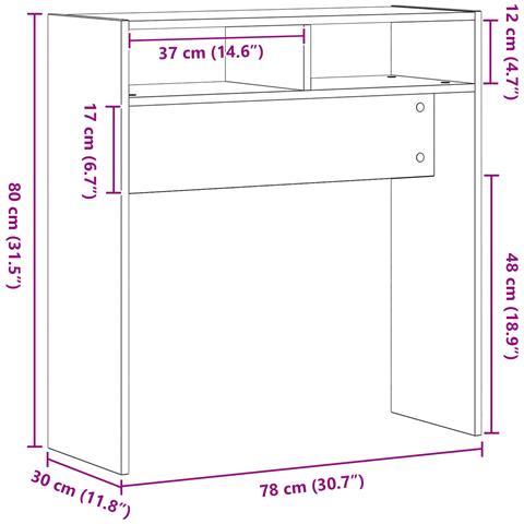 Tavolo Consolle in Rovere Nero - 78x30x80 cm - Fatto in Legno Ingegnerizzato - Foto 9