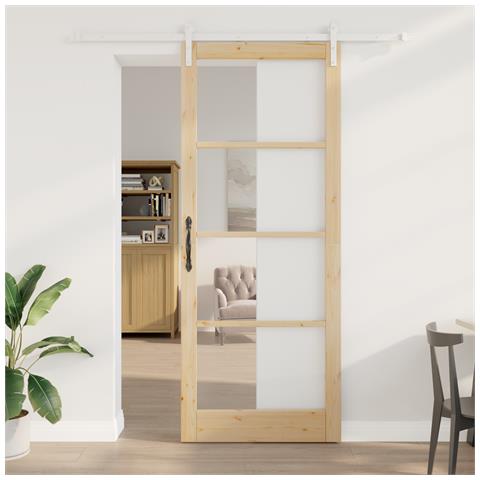 Porta Scorrevole con Set di Accessori 'ORKDAL'Legno Solido e Vetro - Foto 2