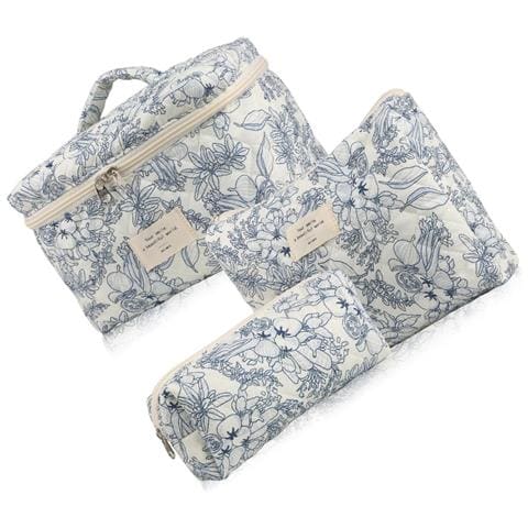 Set Di 3 Trousse Cosmetiche Trapuntate Portatili Con Motivo Floreale - Organizer Da Viaggio Leggero Ed Espandibile Multicolor3 - Foto 2