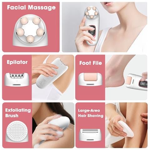 Set Depilatore Elettrico Multifunzione 5 In 1 Per Donna - Depilazione, Esfoliazione E Massaggio - Foto 6