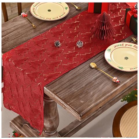 Elegante Runner Da Tavola Con Albero Di Natale E Accenti In Lamina D'oro Per Decorazioni Festive Red S - Foto 2