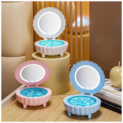 Lampada Di Proiezione Altoparlante Bluetooth Luce Notturna Led Con Specchio Per Trucco E Rumore Bianco Pink - Foto 5
