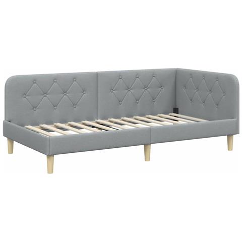 Cornice del letto ad angolo Grigio chiaro 100 x 200 cm Tessuto - Foto 1