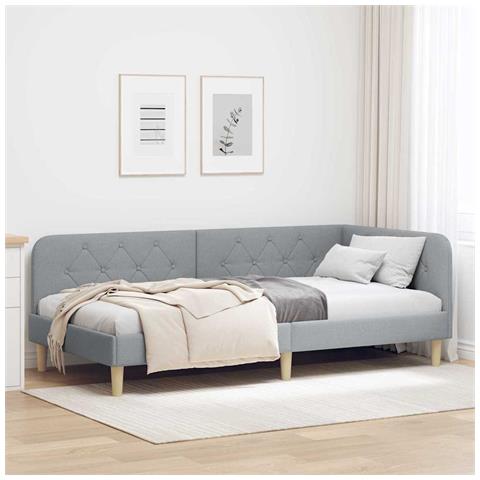 Cornice del letto ad angolo Grigio chiaro 100 x 200 cm Tessuto - Foto 2