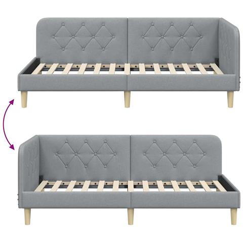 Cornice del letto ad angolo Grigio chiaro 100 x 200 cm Tessuto - Foto 9