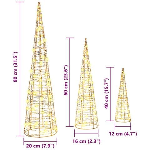 Albero di Natale 3 pcs Bianco caldo 20 x 20 x 80 cm PET - Foto 8