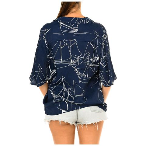 Blusa Da Donna A Maniche Corte Con Collo A Revers W4010021a - Foto 3