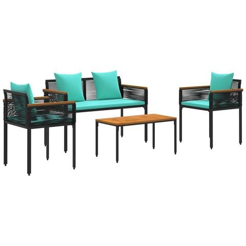 Set di Mobili da Esterno 4 pcs Nero e Turchese Rattan in PE - Foto 1