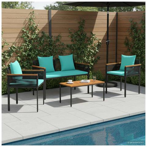 Set di Mobili da Esterno 4 pcs Nero e Turchese Rattan in PE - Foto 2