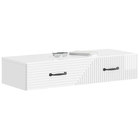 Tavolino da Parete Laterale Bianco Lucido 87,5 x 34,5 x 17 cm - Foto 2