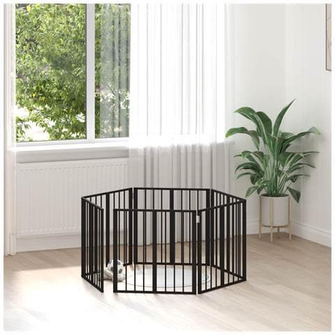Cancello per cani 6 pcs Nero 60 x 60 cm Acciaio zincato - Foto 2