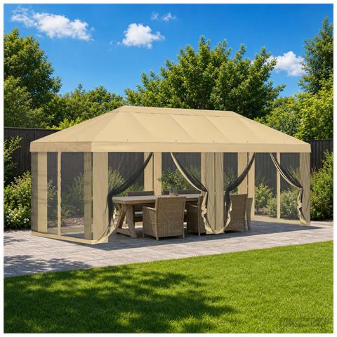 Copertura Gazebo con Pareti Laterali 6 x 3 m Crema Poliestere - Foto 2