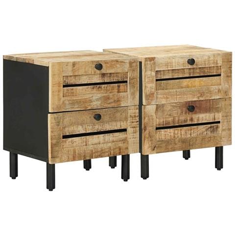 Comodino 2 pz Naturale 40 x 33 x 46 cm Legno di mango massello - Foto 1