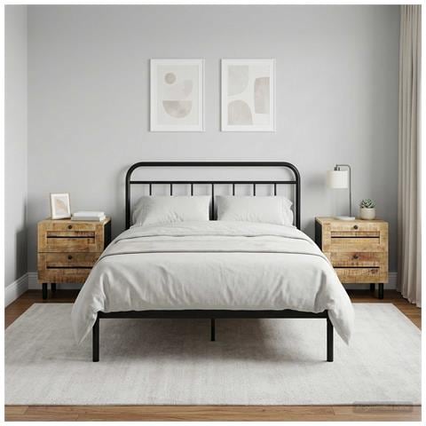 Comodino 2 pz Naturale 40 x 33 x 46 cm Legno di mango massello - Foto 2