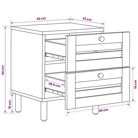 Comodino 2 pz Naturale 40 x 33 x 46 cm Legno di mango massello - Foto 9