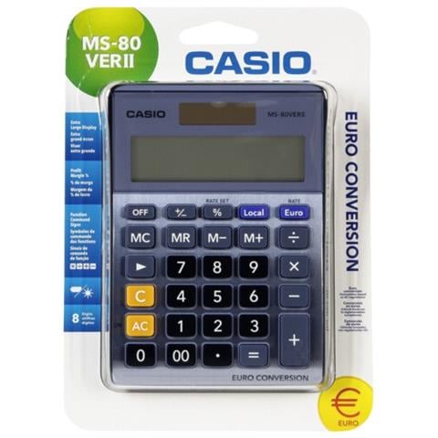Calcolatrice da Tavolo Grigia 8 Cifre Solare e Batteria 3 Valute 10.3 x 3.1 x 14.5 cm MS-80VER-EU - Foto 1