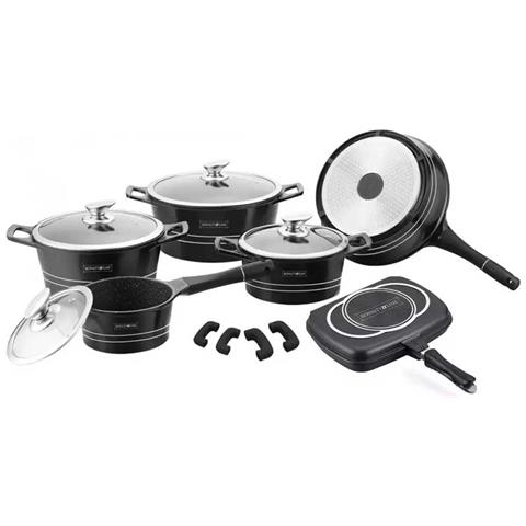 Set Di Pentole Padelle 15 Pz Professionale In Pietra Lavica Royalty Line Nero Black - Foto 1