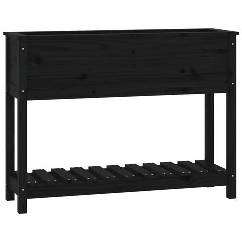 Fioriera Con Mensola Nera 111,5x34,5x81 Cm Legno Massello Pino - Foto 1