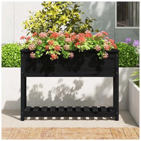 Fioriera Con Mensola Nera 111,5x34,5x81 Cm Legno Massello Pino - Foto 2