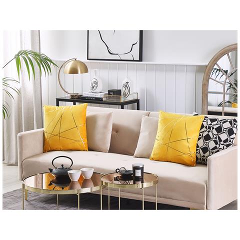 Set Di 2 Cuscini Pinus Velluto 45 X 45 Cm Giallo Trama Geometrica - Foto 1