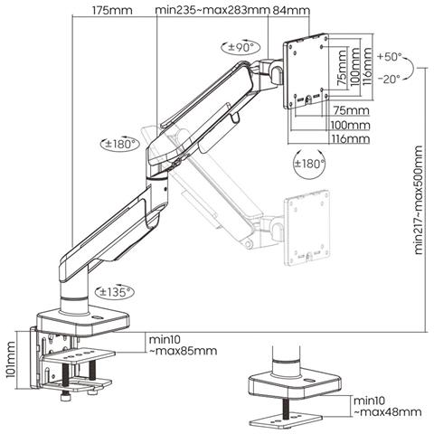 17031108 Supporti a parete per TV 124,5 cm (49") Scrivania Nero, Grigio - Foto 2