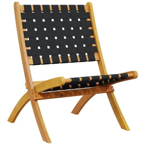 Sedie Pieghevoli Da Giardino 2pz Nere Massello Acacia E Tessuto - Foto 3