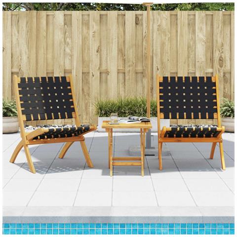 Sedie Pieghevoli Da Giardino 2pz Nere Massello Acacia E Tessuto - Foto 1