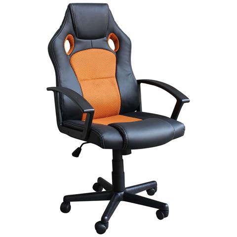 Poltrona Da Ufficio E Gaming Ergonomica In Pelle Nera E Tessuto Arancione Stark - Foto 2