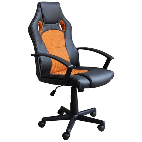 Poltrona Da Ufficio E Gaming Ergonomica In Pelle Nera E Tessuto Arancione Stark - Foto 1