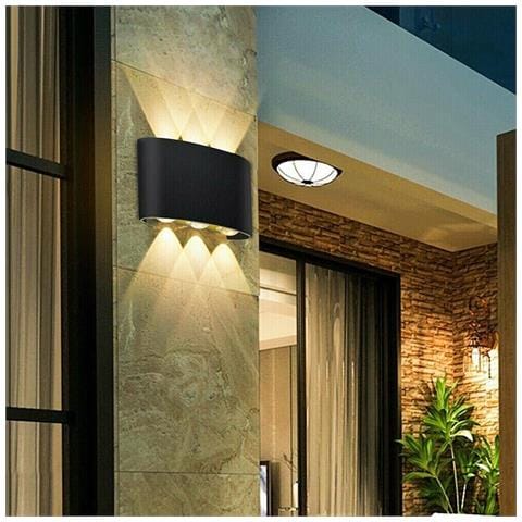 Applique Led Luce Calda 3000k Lampada 16 W 6 Cob Da Parete Esterno Interno Nero - Foto 1