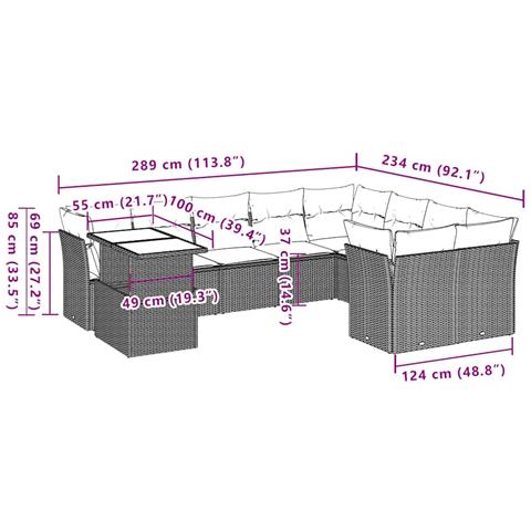 Set Divani Da Giardino 10pz Con Cuscini In Polyrattan Nero - Foto 2